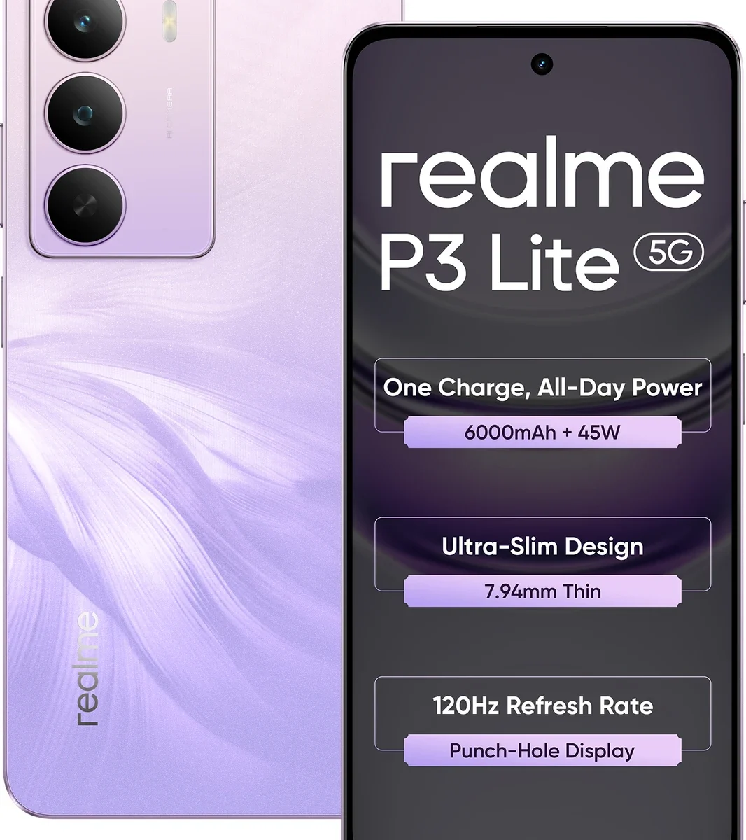 Realme P3 Lite 5G (Purple Blossom, 6 GB RAM ,128GB ) | 6000mAh Battery, 120Hz Display, Dimensity 6300